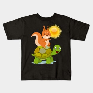 The squirrel is riding on a turtle Kids T-Shirt